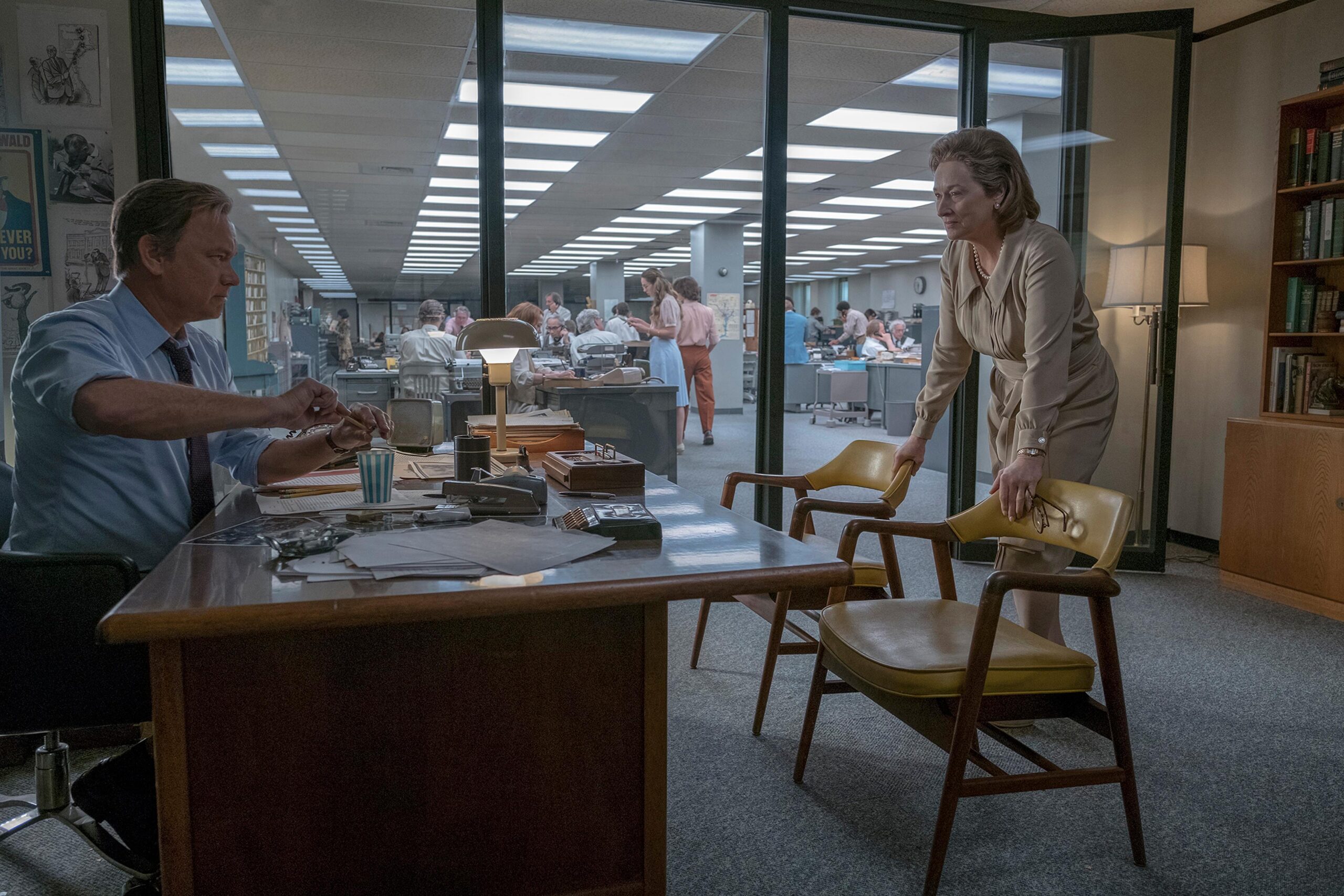 Still from The Post — the clip “Receiving McNamara’s Papers”