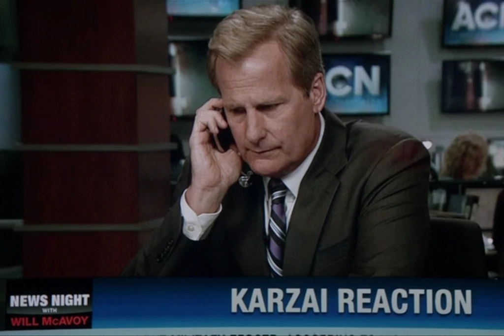 Still from The Newsroom — the clip “Will McAvoy Calls out News Organizations in News Night”