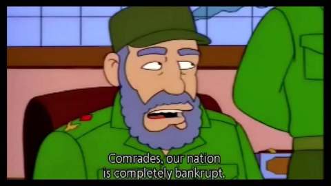 Still from the clip “Fidel Castro on The Simpsons Calls Communism Mumbo Jumbo”